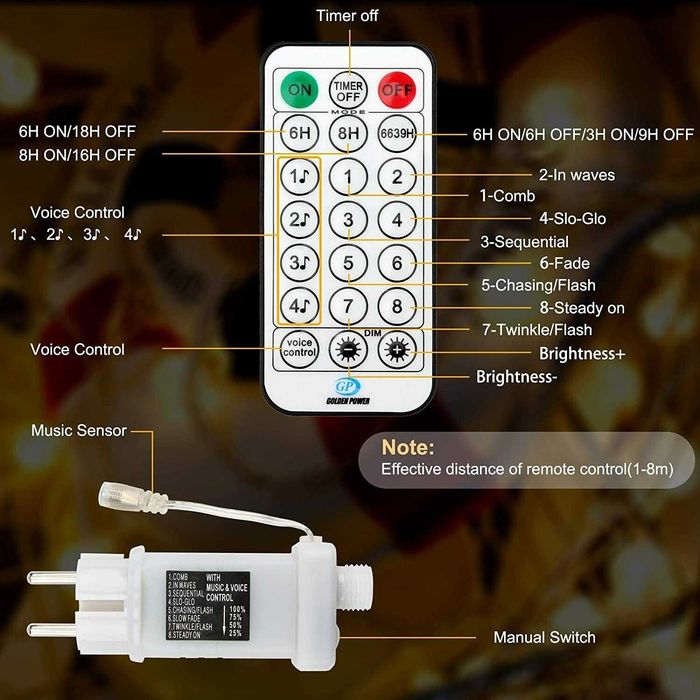 Isuda LED верига 15м с дистанционно 100 крушки