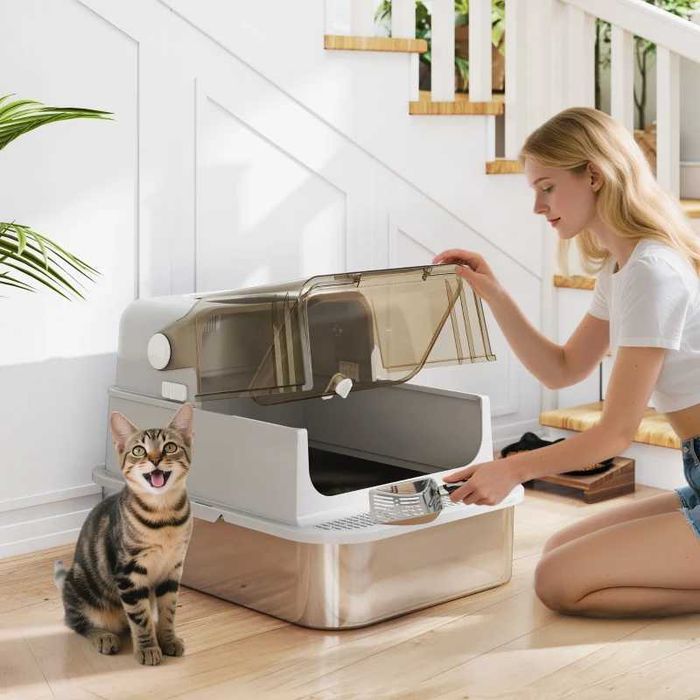 PawHut XXL кутия за котешка тоалетна от неръждаема стомана с капак