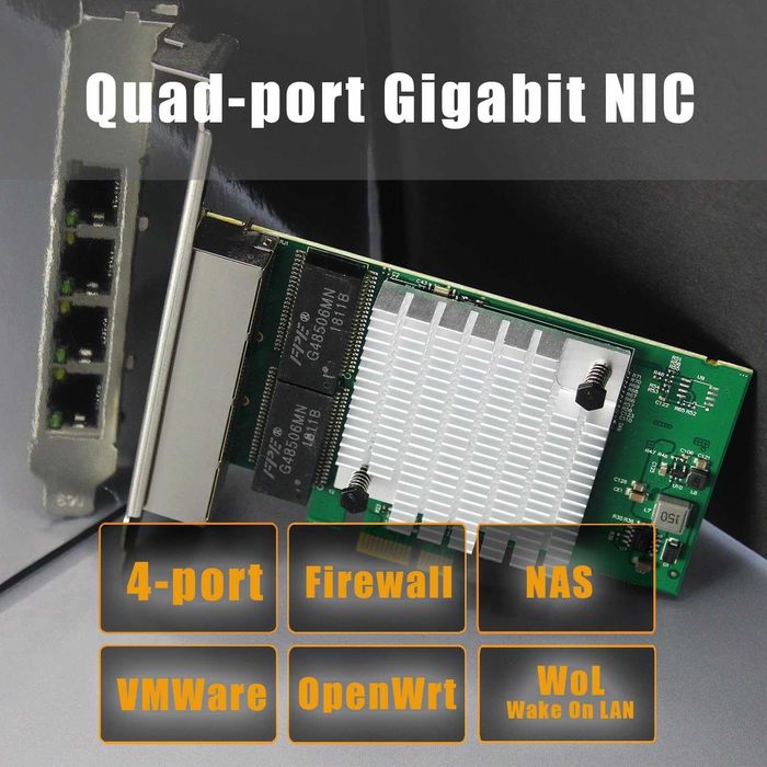 Placa de retea Gigabit GLOTRENDS ST7387 cu 4 porturi RJ45 pentru firewall, router software, agregare legături NAS, izolare rețea