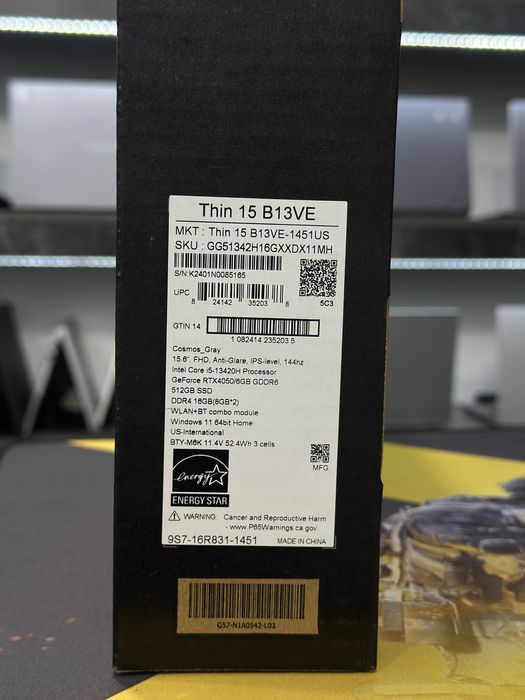 Мощный игравой ноутбук MSI Thin Intel Core i5-13450H 16|512 RTX4050