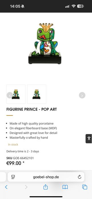Порцеланова фигура жаба Goebel / FIGURINE PRINCE - POP ART Britto