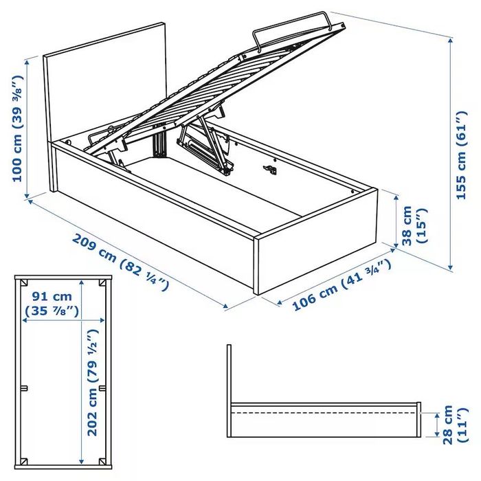 2 бр. IKEA легла 90×200 с повдигащ механизъм + матраци HÖVÅG