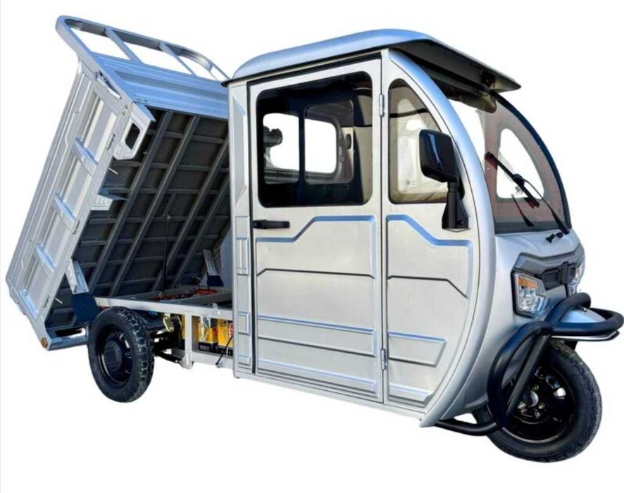 Tricicleta Electrica Triciclu cu Cabina incalzita, Volan, Fara Permis CIV RAR inclus, Cargo TUK TUK Bena Basculabila Baterie 58Ah