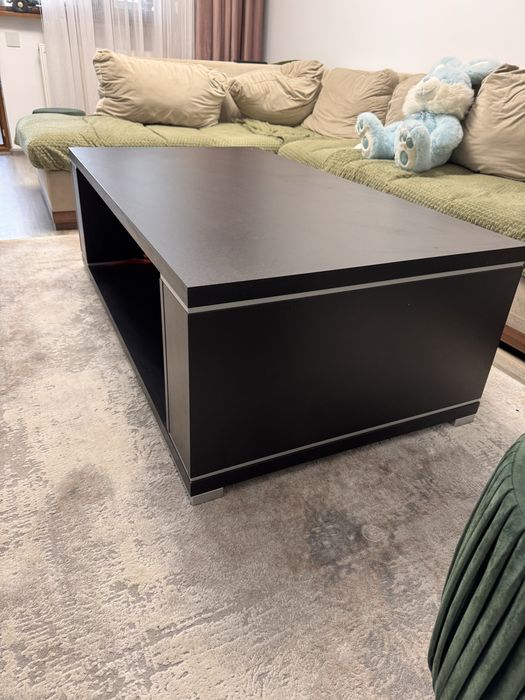 Masa living/ cafea negru mat cu spatiu de depozitare