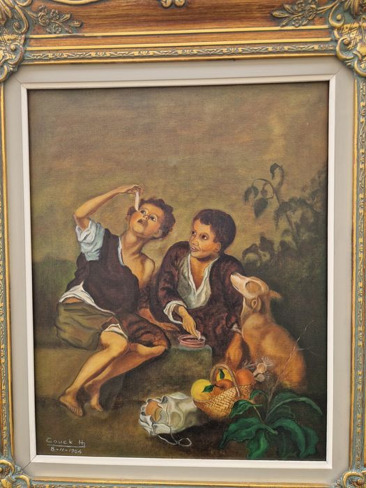 Превъзходна антикварна белгийска авторска картина масло върху платно