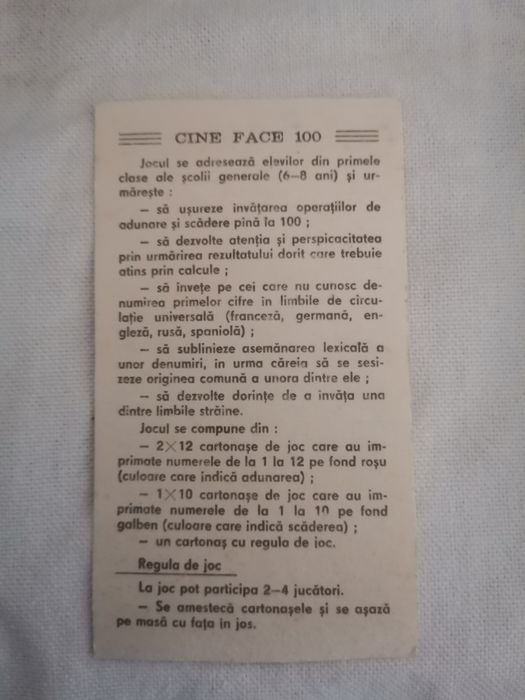 Joc vechi romanesc produs la I. P. B. T - Cine face o suta -