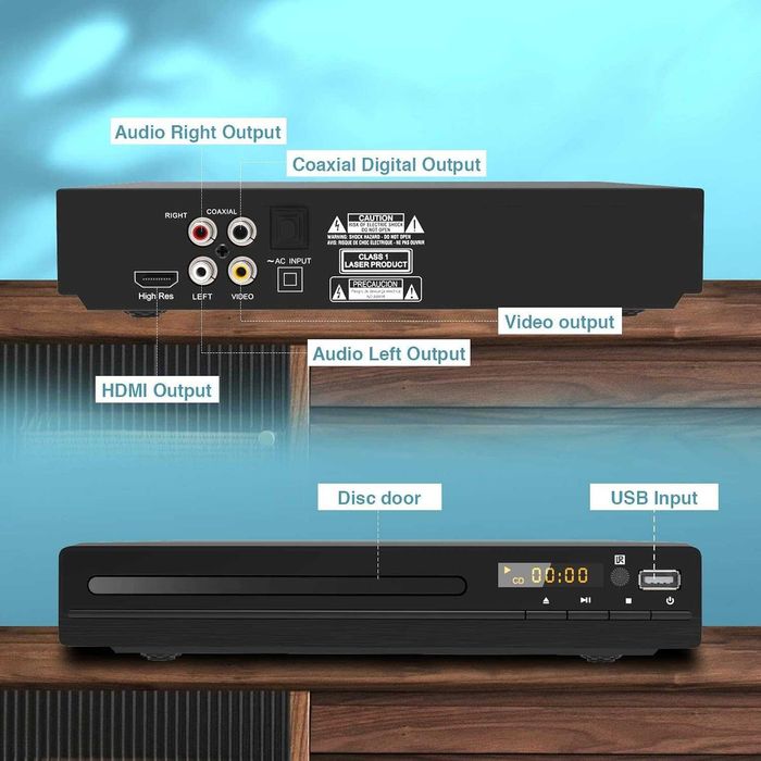 Tojock HDMI AV HD TV DVD плейър Коаксиален изход AV кабел USB вход Без регионално кодиране
