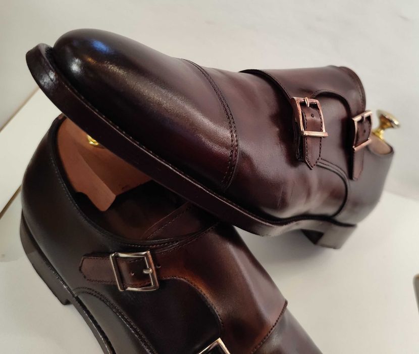 Pantofi monk 41 41.5 42 de lux SANTONI piele naturala lucrati manual