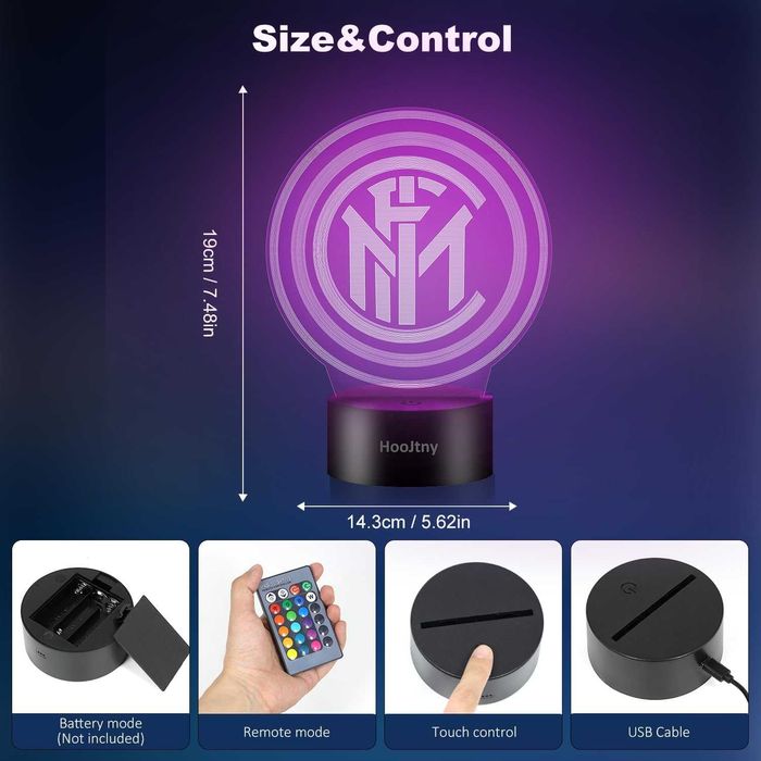 INTER MILANO оригинална 3D лампа с дистанционно