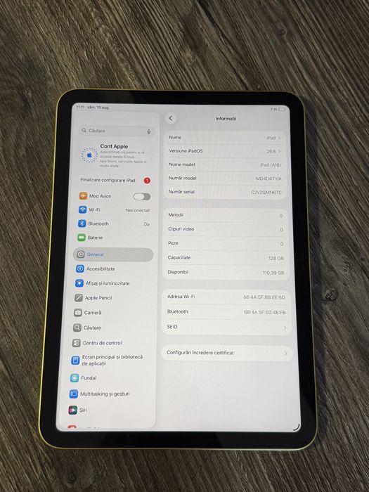 iPad A16 128GB Yellow baterie 100%