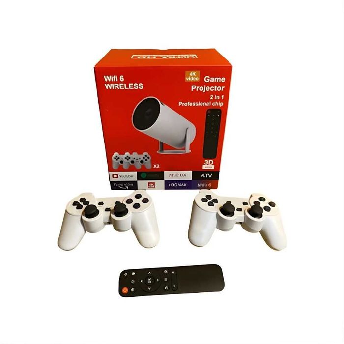 Интелигентен видео проектор 4K с 2 геймпада, Android TV 11 и WiFi 6