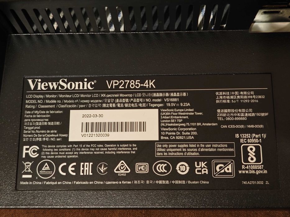 ViewSonic VP2785-4K Professional 27” 4K Ultra HD LED Monitor