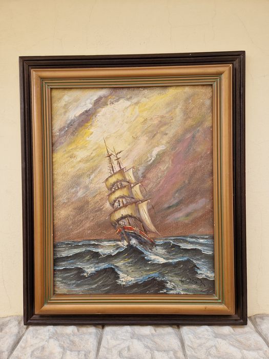 Уникална голяма антикварна авторска картина масло върху