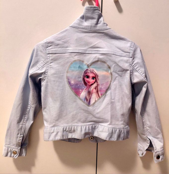 H&M Дънково яке с щампа, Елза Замръзнало кралство, размер 116