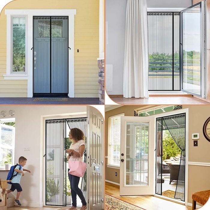 Plasa de tantari magnetica pentru usa, Poliester, 90 x 210 cm, Gri