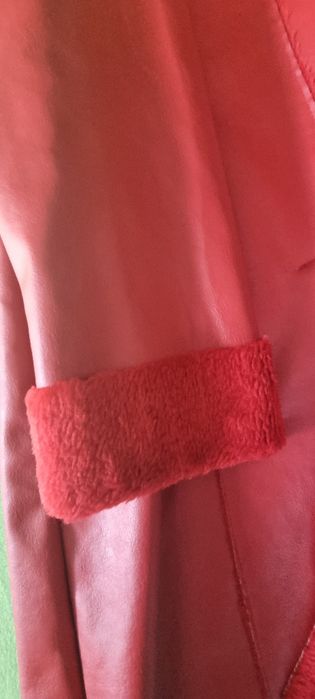 Palton Roșu piele ecologica, îmblănit, din Italia