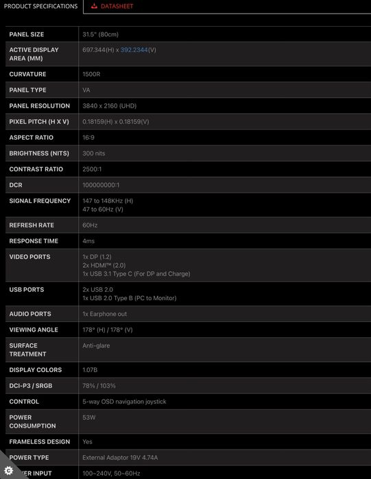 Monitor 4k, 31.5”, MSI MAG321CURV, USBC