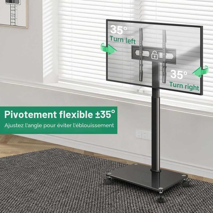 Suport TV FURWOO cu suport pivotant pentru living, sala de sedinte, carucior TV portabil pentru televizoare de 27-65 inch