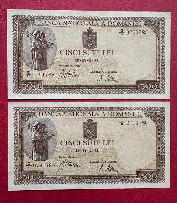 500 LEI 2 Aprilie 1941 - 2buc Consecutive