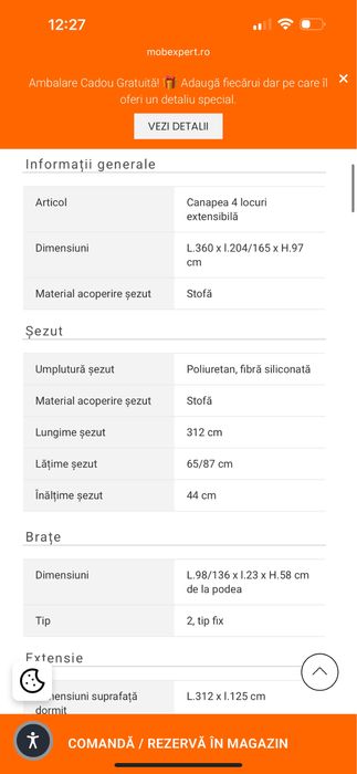 Canapea 4 locuri extensibila