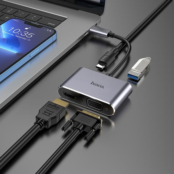 Конвертер Hoco HB30 Type-C на HDMI + VGA + USB3.0 + PD