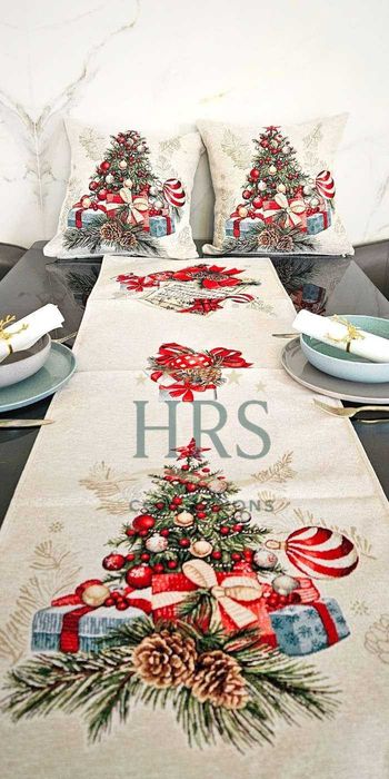 Коледни испански жакардови покривки, тишлайфери, калъфки възглавници