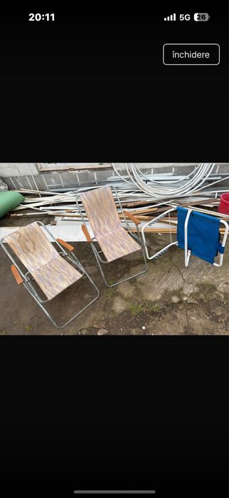 Vand set 3 scaune pliabile plus obiect albastru