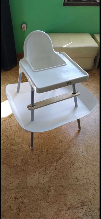 стол за хранене Ikea Antilop с табличка + оригинален Catchy food catcher + поставка за краче + детска облегалка и калъф