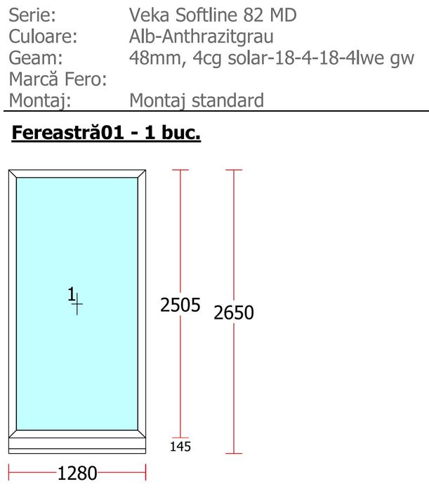 Geam termopan Schuco 7cam, tripan 4 anotimpuri bagheta calda 2500x1280