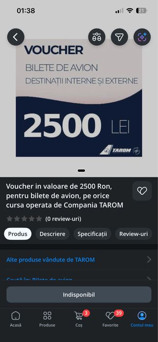 Voucher tarom 2500 ron
