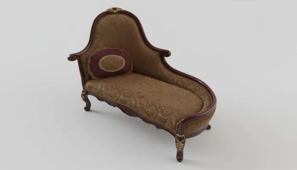 Софа из чистого дерева с жаккардовой обшивкой.