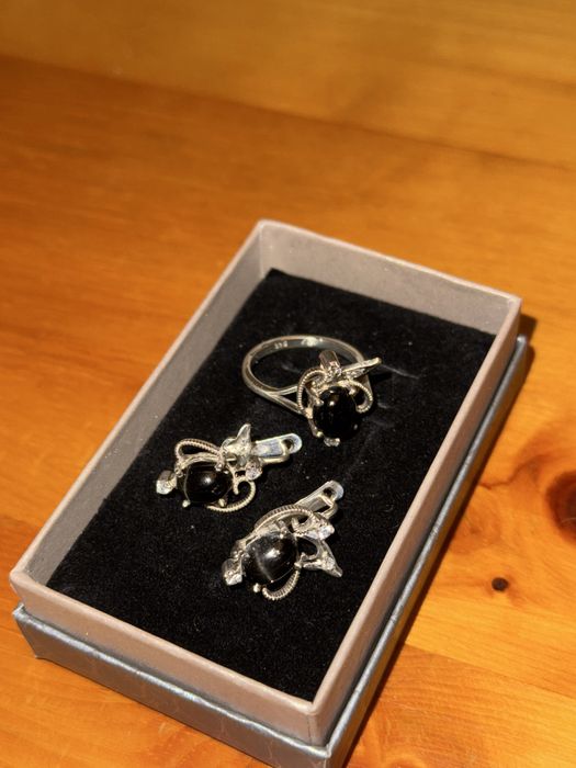 Комплект от сребро и звезден диопсид, моисанити