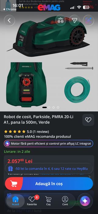 Robot de lucru PARKSIDE® 20 V, PMRA 20-Li A1, panou 500 m²