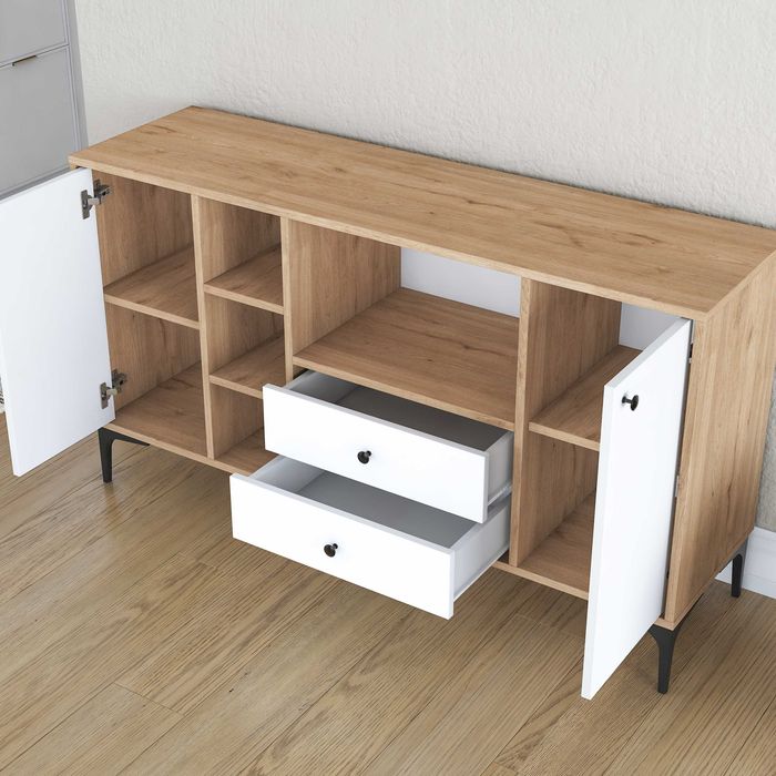 Кухненски шкаф Puzzle-home 3272, Цвят бял/орех, 140х40х78,6см.