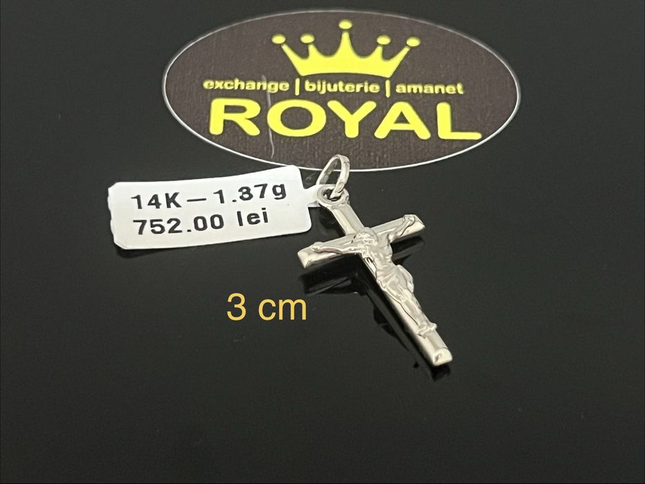 Bijuteria Royal CB : Pandant cruce aur alb 14k 1,37 grame