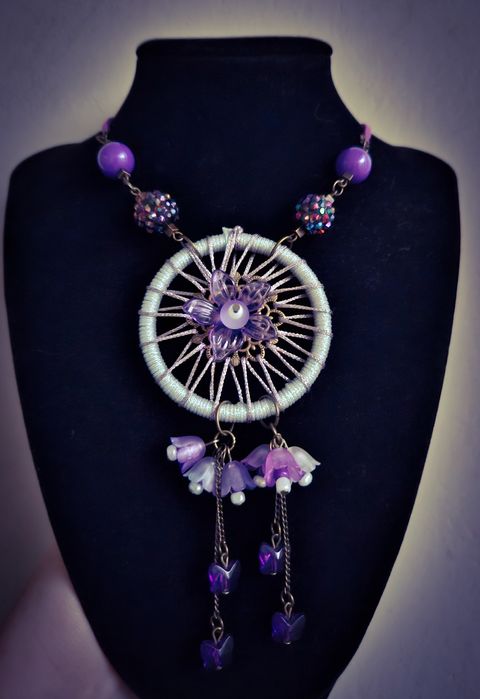 Colier handmade statement Purple Flowers