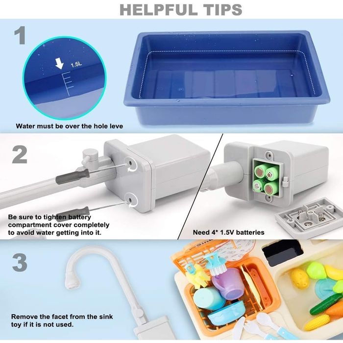 Детска мивка с течаща вода и двойно дъно в син цвят