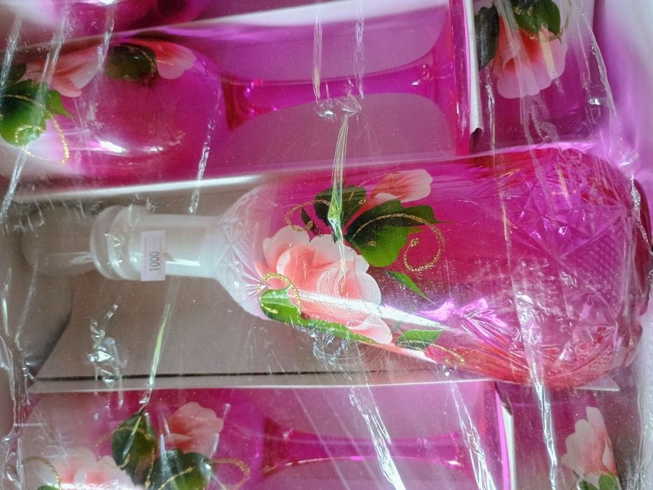 Сервиз чаши от цветен кристал, фруктиери, купи,чинии оловен  кристал