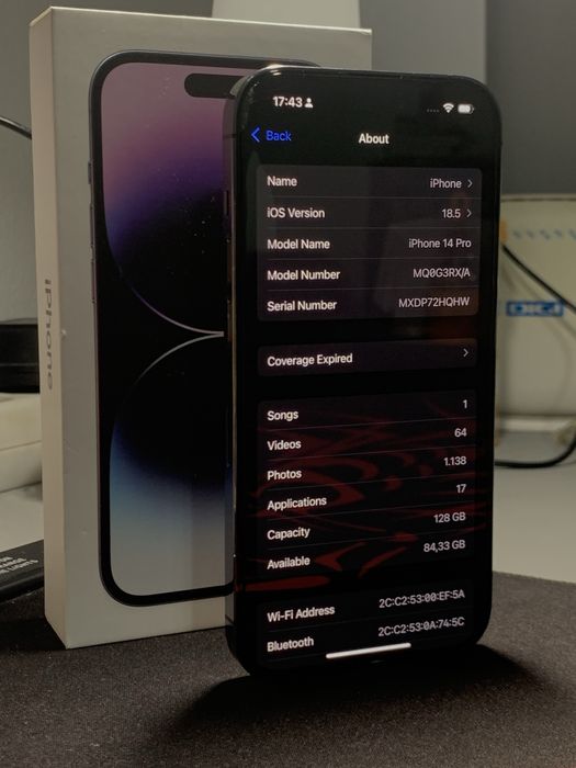 iPhone 14 PRO, 128 Gb, Deep Purple, Impecabil