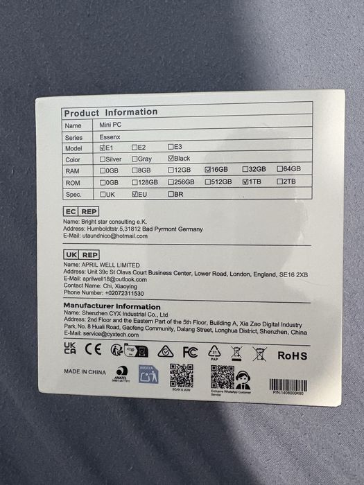 Mini PCEssenx E1 16 gb Ram/1Tb/Intel