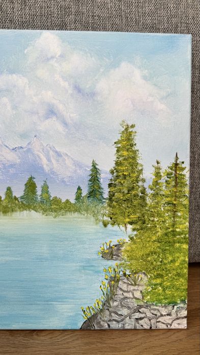 Планински пейзаж с езеро - маслена картина