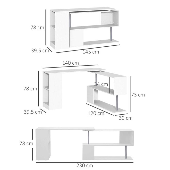 Birou Modern Forma Flexibila , 360 grade , Alb/Negru , HOMCOM