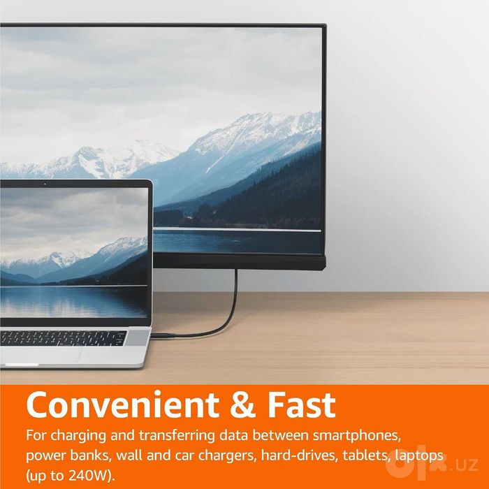 Кабель Amazon Basics USB-C to USB-C 4 Thunderbolt 4 240W 40Gbps 0.9м