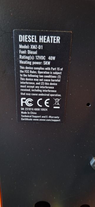 Суха дизелова печка Vevor XMZ-D1, Мощност 5 kW,