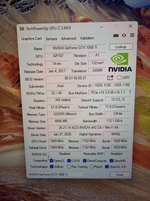 Laptop Gaming Acer Aspire i7 7gen  16g 256g nvme 500g GTX1050ti 4g 17i