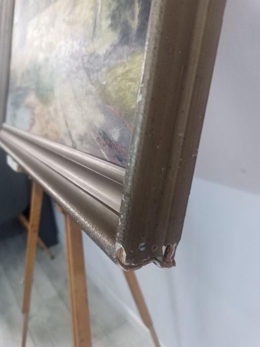 Стара маслена картина "Пейзаж с брези" – 78х59 см | Подписана