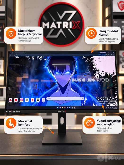 Monitor MATRIX 27″ 240Hz Full HD, gaming va ofis uchun ideal tanlov