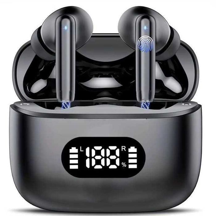 Casti wireless Bluetooth cu microfon carcasa de incarcare LED touch