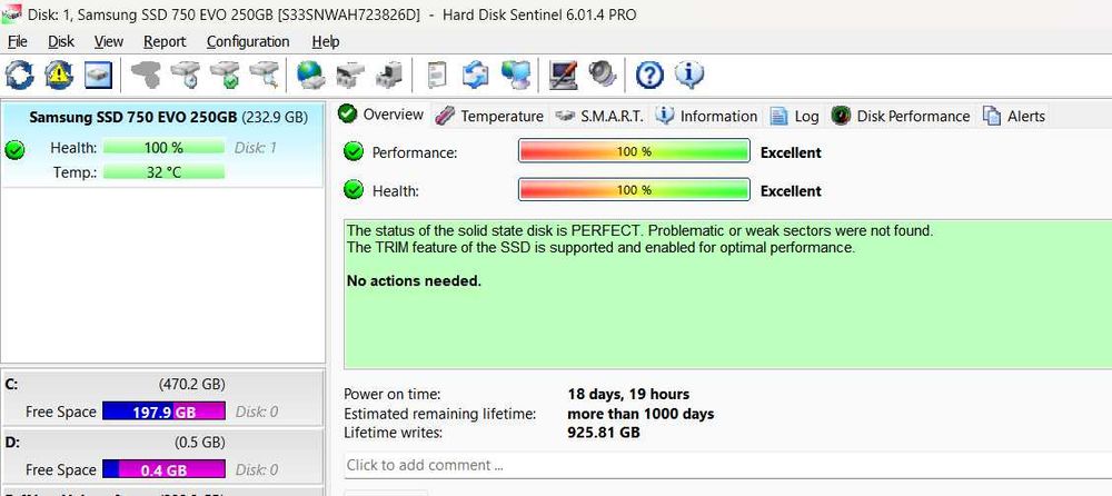 Samsung SSD 750 EVO 250GB SATA Stare perfecta 100% sanatate