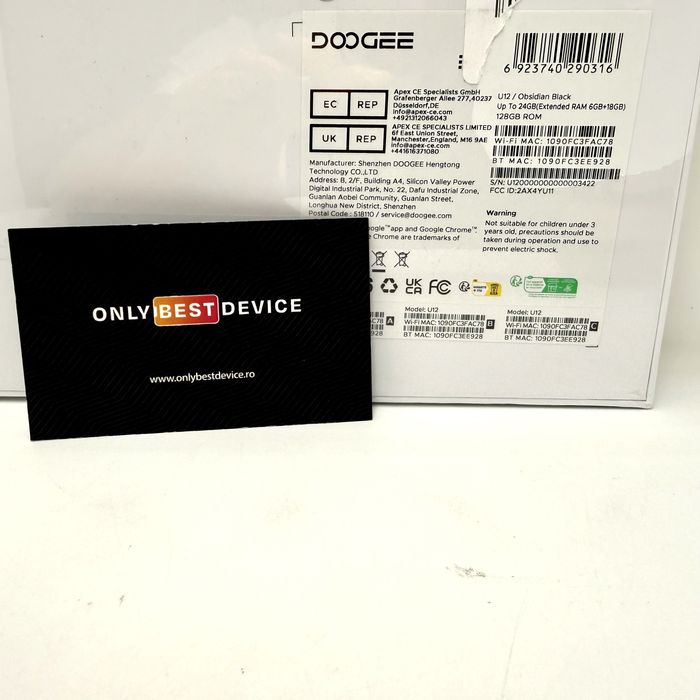 Tableta Doogee U12 Obsidian Black 24GB RAM 128GB Ultraview